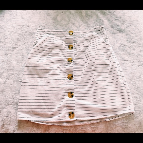 White Skirt with Black Stripes & Tortoise Buttons - Picture 2 of 16